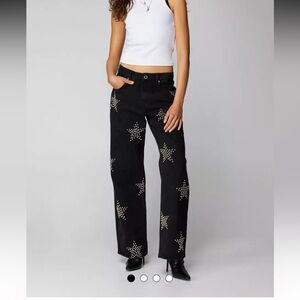 NASTY GAL STAR STUDDED STRAIGHT LEG JEANS.